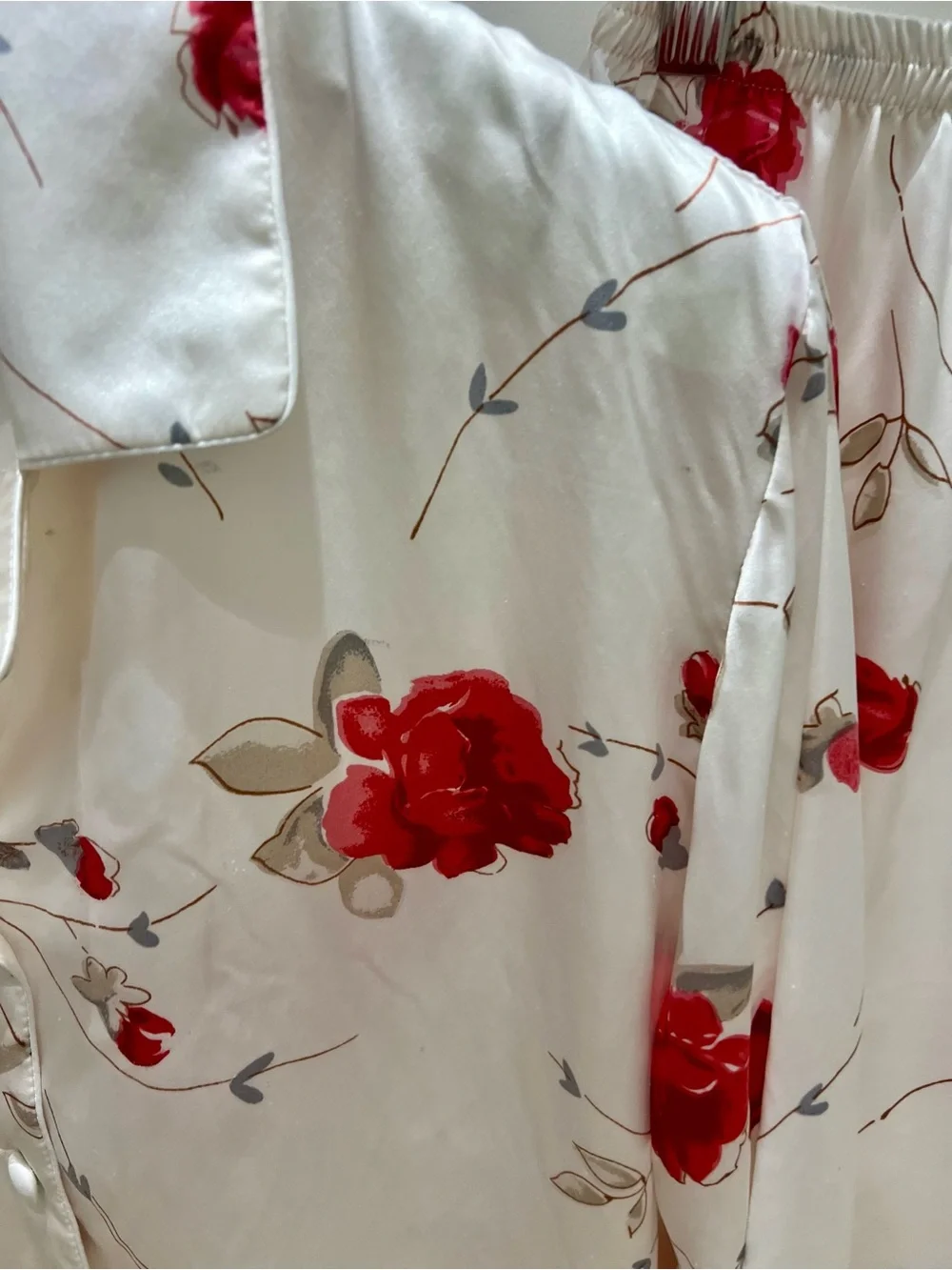 100% Silk Floral Pajama Set - Red Rose Print
